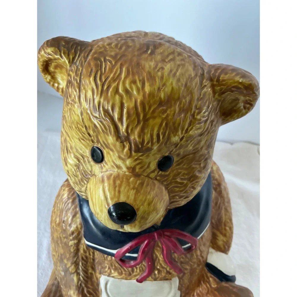 T-H-T Vintage 1994 Teddy Bear Cookie Jar Sailor Collar Ceramic‎ Brown Large 11in